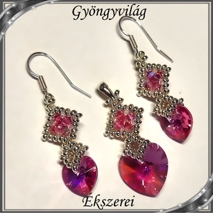 Ékszerek-szettek: Swarovski kristály fülbevaló-medál -10-14mm-es szív szett SSZ-SW 01 Rose ab - ékszer - ékszerszett - Meska.hu