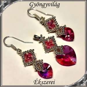Ékszerek-szettek: Swarovski kristály fülbevaló-medál -10-14mm-es szív szett SSZ-SW 01 Rose ab - ékszer - ékszerszett - Meska.hu