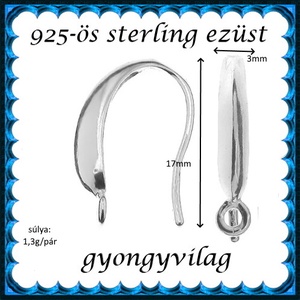  925-ös sterling ezüst ékszerkellék: fülbevalóalap akasztós EFK A 93-2 - kellékek & szerszámok - ékszerkellék - fülbevaló alap - Meska.hu