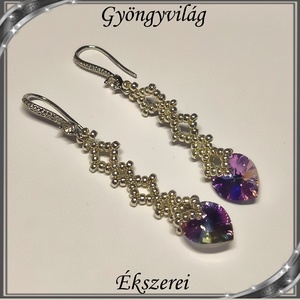 Ékszerek-fülbevalók: Swarovski kristály fülbevaló 10-es szív SF-SW 01-1 lt.vitrail - ékszer - fülbevaló - lógó fülbevaló - Meska.hu