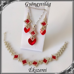 Ékszerek-szettek: Swarovski kristály fülbevaló-medál -10-14mm-es szív szett SSZ-SW 01 925 Lt.siam, Ékszer, Ékszerszett, Ékszerkészítés, Gyöngyfűzés, gyöngyhímzés, MESKA