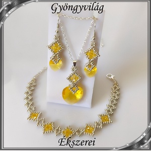 Ékszerek-szettek: Swarovski kristály fülbevaló-medál -10-18mm-es szív szett SSZ-SW 01 Lt.topas - Meska.hu