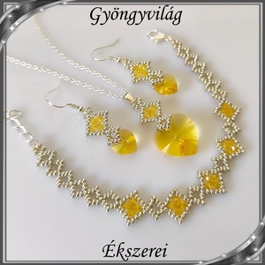 Ékszerek-szettek: Swarovski kristály fülbevaló-medál -10-18mm-es szív szett SSZ-SW 01 Lt.topas - ékszer - ékszerszett - Meska.hu