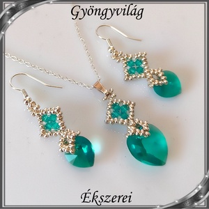 Ékszerek-szettek: Swarovski kristály fülbevaló-medál -10-14mm-es szív szett SSZ-SW 01 emerald - ékszer - ékszerszett - Meska.hu