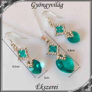 Ékszerek-szettek: Swarovski kristály fülbevaló-medál -10-14mm-es szív szett SSZ-SW 01 emerald - ékszer - ékszerszett - Meska.hu