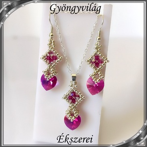 Ékszerek-szettek: Swarovski kristály fülbevaló-medál -10-10mm-es szív szett SSZ-SW 01 foshsia ab - Meska.hu
