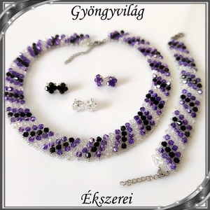 Ékszerek-szettek: Esküvői, menyasszonyi, alkalmi ékszer szett,  SSZ-ÜGY007 01 BI  clear-lila-fekete - esküvő - ékszer - ékszerszett - Meska.hu