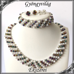 Ékszerek-szettek: Esküvői, menyasszonyi, alkalmi ékszer szett,  SSZ-ÜGY007 01 BI  fehér-multicolor - Meska.hu