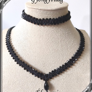 Ékszerek-szettek: Esküvői, menyasszonyi, alkalmi ékszer szett,  SSZ-ÜGY004 01 fekete - Meska.hu