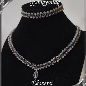 Ékszerek-szettek: Esküvői, menyasszonyi, alkalmi ékszer szett,  SSZ-ÜGY004 03 clear-fekete irizáló - Meska.hu