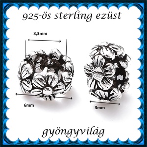925-ös sterling ezüst ékszerkellék: köztes/gyöngy/díszitőelem EKÖ 108 1db/csomag - kellékek & szerszámok - gyöngyfűzés kellékek - fém köztesek - Meska.hu