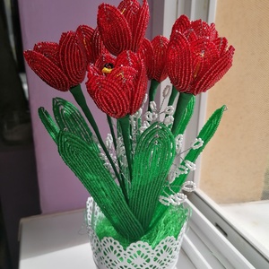 Gyöngyből készült tulipáncsokor - otthon & életmód - dekoráció - virágdísz és tartó - csokor & virágdísz - Meska.hu