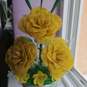 Gyöngyből készült sárga rózsa, Otthon & Életmód, Dekoráció, Virágdísz és tartó, Csokor & Virágdísz, Gyöngyfűzés, gyöngyhímzés, MESKA