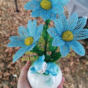 Gyöngyből készült virág őzikével  - otthon & életmód - dekoráció - Meska.hu