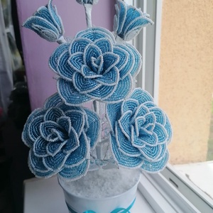 Gyöngyből készült kék rózsa, Otthon & Életmód, Dekoráció, Virágdísz és tartó, Csokor & Virágdísz, Gyöngyfűzés, gyöngyhímzés, MESKA