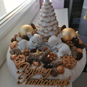 Karácsonyi asztali dísz , Karácsony, Karácsonyi lakásdekoráció, Ünnepi asztaldekoráció, Festett tárgyak, Gipszöntés, MESKA