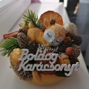 Karácsonyi asztali dísz őzikével - karácsony - karácsonyi lakásdekoráció - ünnepi asztaldekoráció - Meska.hu