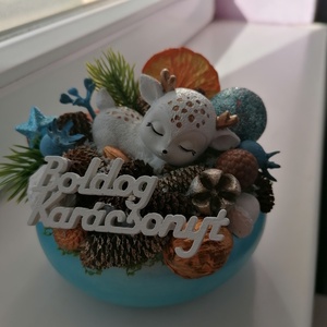 Karácsonyi asztali dísz őzikével - karácsony - karácsonyi lakásdekoráció - ünnepi asztaldekoráció - Meska.hu