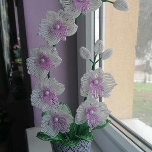 Gyöngyből készült orchidea, Otthon & Életmód, Dekoráció, Virágdísz és tartó, Csokor & Virágdísz, Gyöngyfűzés, gyöngyhímzés, MESKA