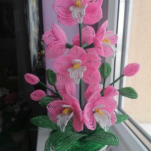 Orchidea gyöngyből, Otthon & Életmód, Dekoráció, Virágdísz és tartó, Csokor & Virágdísz, Gyöngyfűzés, gyöngyhímzés, MESKA