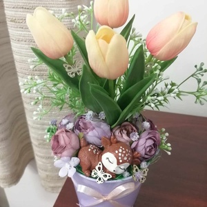 Tulipán csokor élethű gumi tulipánból őzikével - otthon & életmód - dekoráció - virágdísz és tartó - csokor & virágdísz - Meska.hu