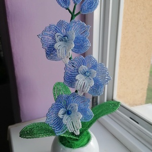 Gyöngyből készült kék orchidea, Otthon & Életmód, Dekoráció, Virágdísz és tartó, Csokor & Virágdísz, Gyöngyfűzés, gyöngyhímzés, MESKA