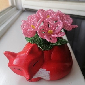 Rókák fokföldi ibolyával - otthon & életmód - dekoráció - asztal és polc dekoráció - asztaldísz - Meska.hu