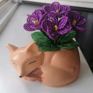 Rókák fokföldi ibolyával - otthon & életmód - dekoráció - asztal és polc dekoráció - asztaldísz - Meska.hu