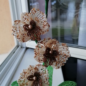 Gyöngyből készült orchidea, Otthon & Életmód, Dekoráció, Virágdísz és tartó, Csokor & Virágdísz, Gyöngyfűzés, gyöngyhímzés, MESKA