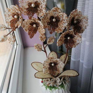 Gyöngyből készült orchidea, Otthon & Életmód, Dekoráció, Virágdísz és tartó, Csokor & Virágdísz, Gyöngyfűzés, gyöngyhímzés, MESKA