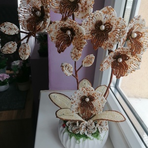 Gyöngyből készült orchidea - otthon & életmód - dekoráció - virágdísz és tartó - csokor & virágdísz - Meska.hu