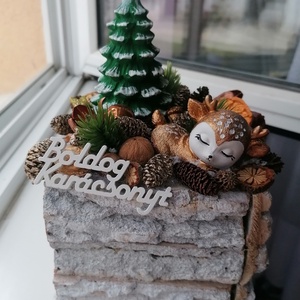 Karácsonyi asztali dísz őzikével - karácsony - karácsonyi lakásdekoráció - ünnepi asztaldekoráció - Meska.hu