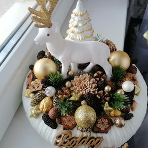 Karácsonyi asztali dísz , Karácsony, Karácsonyi lakásdekoráció, Ünnepi asztaldekoráció, Festett tárgyak, Gipszöntés, MESKA