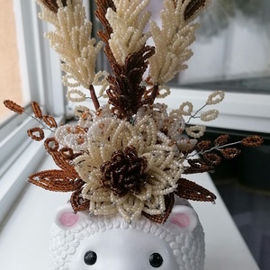 Sünis virágdísz, Otthon & Életmód, Dekoráció, Asztal és polc dekoráció, Asztaldísz, Virágkötés, Gyöngyfűzés, gyöngyhímzés, MESKA