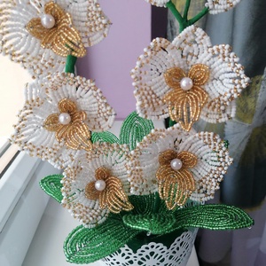 Gyöngyből készült orchidea - otthon & életmód - dekoráció - virágdísz és tartó - csokor & virágdísz - Meska.hu