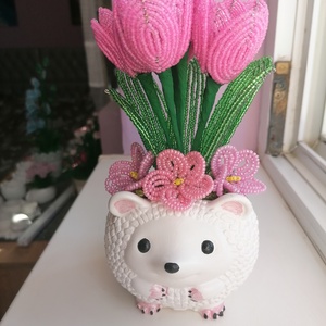 Tulipán süni kaspóban  - otthon & életmód - dekoráció - asztal és polc dekoráció - asztaldísz - Meska.hu