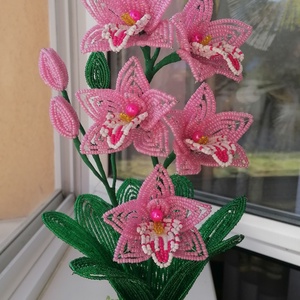 Gyöngyből készült orchidea - otthon & életmód - virágdekoráció - virágdíszek - virágdísz kaspóban - Meska.hu