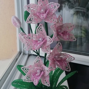Gyöngyből készült orchidea - otthon & életmód - virágdekoráció - virágdíszek - virágdísz kaspóban - Meska.hu