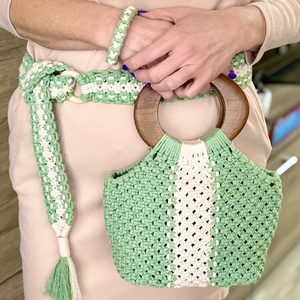 Nature � Menta Frissesség Szett (Fa fogantyús kézitáska, öv és karkötő), Táska & Tok, Táska szett, Csomózás, MESKA