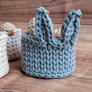 Horgolt nyuszifüles tároló - otthon & életmód - dekoráció - asztal és polc dekoráció - dekorációs tál, tartó - Meska.hu