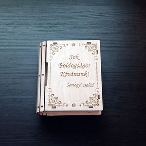 Könyv formájú doboz egyedi felirattal, Esküvő, Emlék & Ajándék, Nászajándék, Esküvői pénzátadó doboz, Famegmunkálás, Gravírozás, pirográfia, MESKA