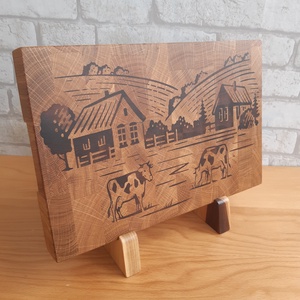 Tehenek a tanyán - bütüs vágódeszka valódi fa betéttel, Otthon & Életmód, Konyhafelszerelés, tálalás, Sütés, főzés, Vágódeszka, Famegmunkálás, MESKA