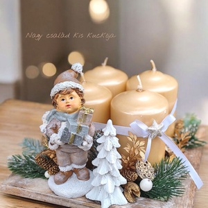 Arany adventi dísz kerámia kisfiúval, Karácsony, Adventi díszek, Adventi asztaldísz, Mindenmás, MESKA