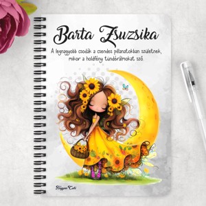 Személyre szabható - Cuki Napraforgós tündérlány kosárral mintás A5-ös füzet - otthon & életmód - papír, írószer - jegyzetfüzet & napló - Meska.hu
