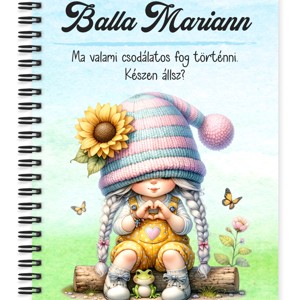 Személyre szabható - Szívecskés napraforgós manó lány mintás A6-os füzet, Otthon & Életmód, Papír, írószer, Jegyzetfüzet & Napló, , MESKA
