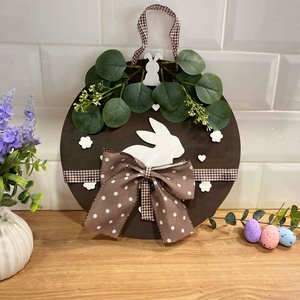 Húsvéti nyuszis kopogtató, Otthon & Életmód, Dekoráció, Ajtó- és ablak dekoráció, Ajtódísz & Kopogtató, Gravírozás, pirográfia, MESKA