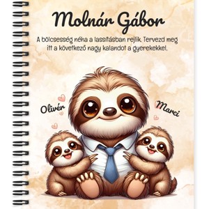 Személyre szabható - Cuki lajhár Nyakkendős Apa és két gyerek mintás A5-ös füzet, Otthon & Életmód, Papír, írószer, Jegyzetfüzet & Napló, , MESKA