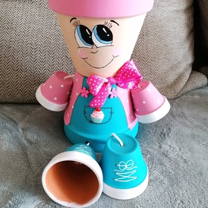 Cserépfigura pink-türkiz  - Meska.hu