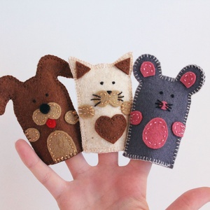 3 db ujjbáb - kutya, cica, egér gyapjúfilc ujjbábok - játék & sport - bábok - ujjbáb - Meska.hu