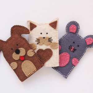 3 db ujjbáb - kutya, cica, egér gyapjúfilc ujjbábok - játék & sport - bábok - ujjbáb - Meska.hu